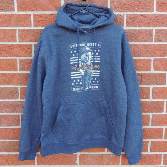 Buddy Lee Hoodie Men's Size Medium Blue 90s Pullover Sweatshirt